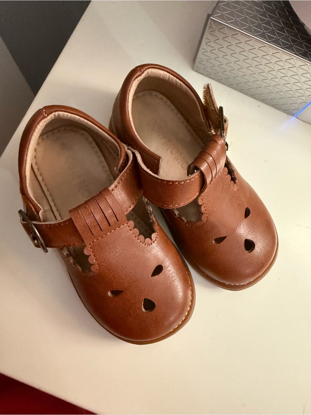 Toddler Brown Leather T-Strap Walker Shoes